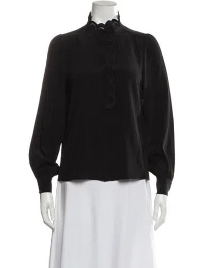 Pre-owned Sézane Silk Long Sleeve Blouse In Black