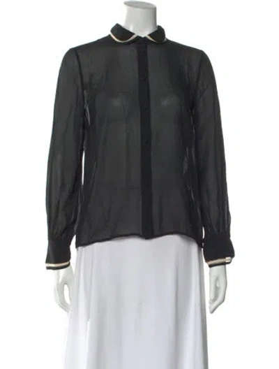 Pre-owned Sézane Silk Long Sleeve Blouse In Black