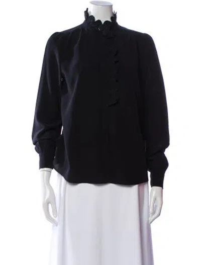 Pre-owned Sézane Silk Long Sleeve Blouse In Black