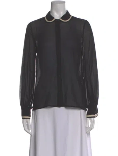 Pre-owned Sézane Silk Long Sleeve Blouse In Black