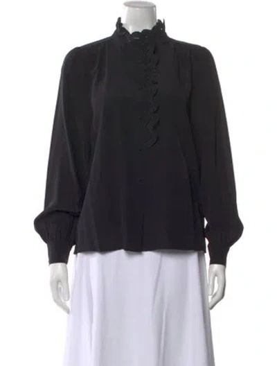 Pre-owned Sézane Silk Long Sleeve Blouse In Black