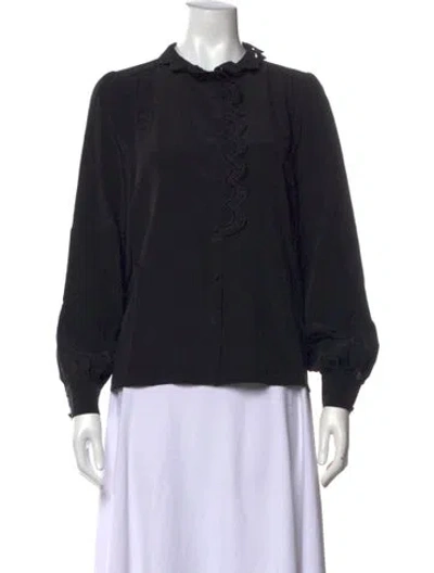 Pre-owned Sézane Silk Long Sleeve Blouse In Black