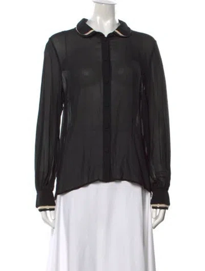 Pre-owned Sézane Silk Long Sleeve Blouse In Black