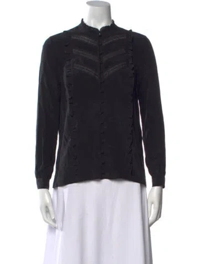 Pre-owned Sézane Silk Long Sleeve Blouse In Black