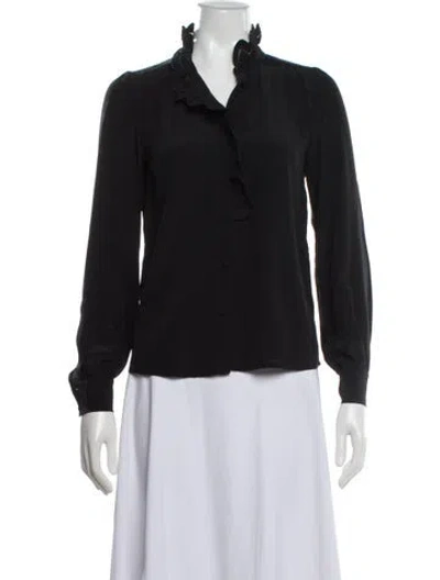 Pre-owned Sézane Silk Long Sleeve Blouse In Blue