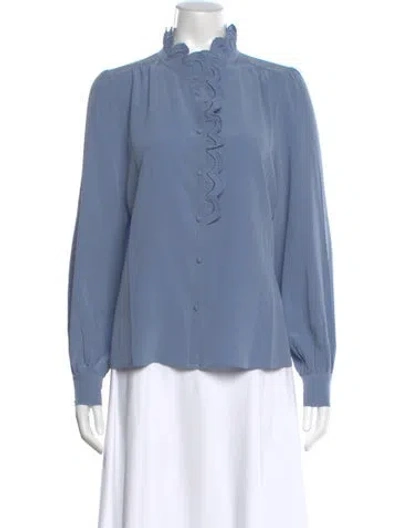 Pre-owned Sézane Silk Long Sleeve Blouse In Blue