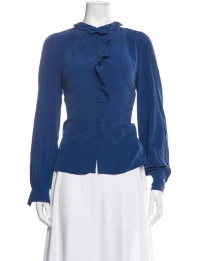 Pre-owned Sézane Silk Long Sleeve Blouse In Blue