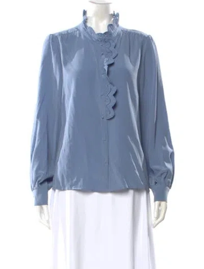 Pre-owned Sézane Silk Long Sleeve Blouse In Blue