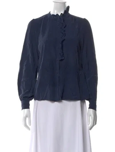 Pre-owned Sézane Silk Long Sleeve Blouse In Blue