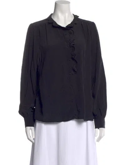 Pre-owned Sézane Silk Long Sleeve Blouse In Blue
