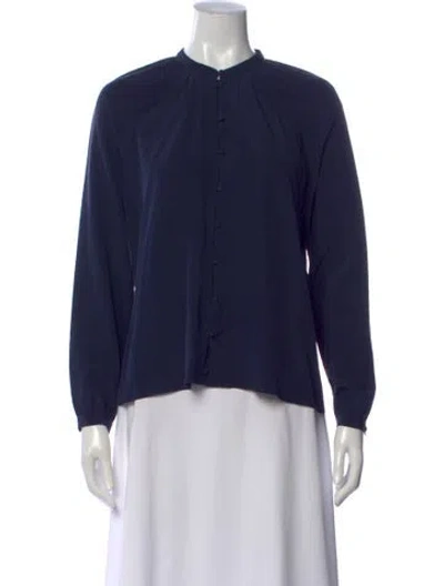 Pre-owned Sézane Silk Long Sleeve Blouse In Blue