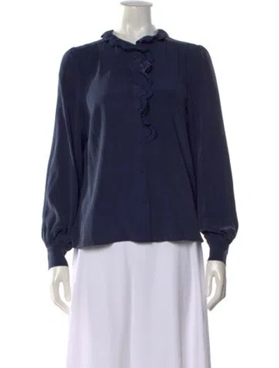 Pre-owned Sézane Silk Long Sleeve Blouse In Blue