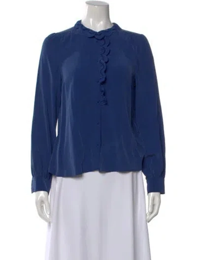 Pre-owned Sézane Silk Long Sleeve Blouse In Blue