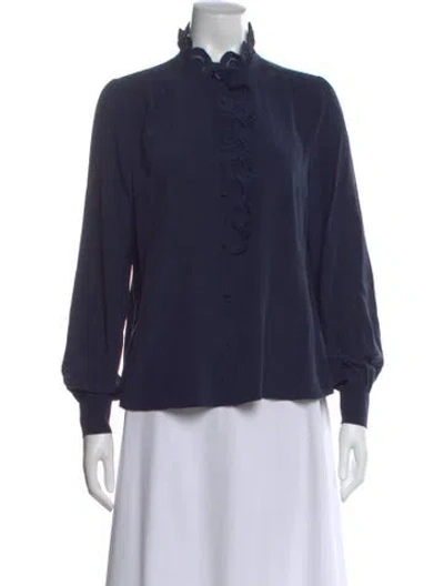 Pre-owned Sézane Silk Long Sleeve Blouse In Blue
