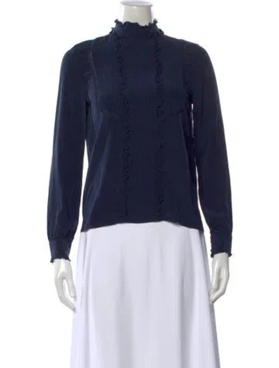 Pre-owned Sézane Silk Long Sleeve Blouse In Blue