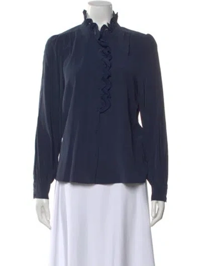 Pre-owned Sézane Silk Long Sleeve Blouse In Blue