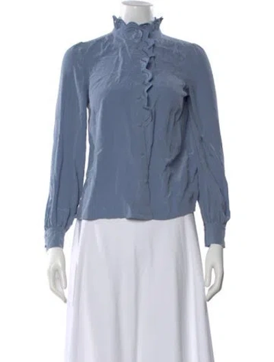 Pre-owned Sézane Silk Long Sleeve Blouse In Blue