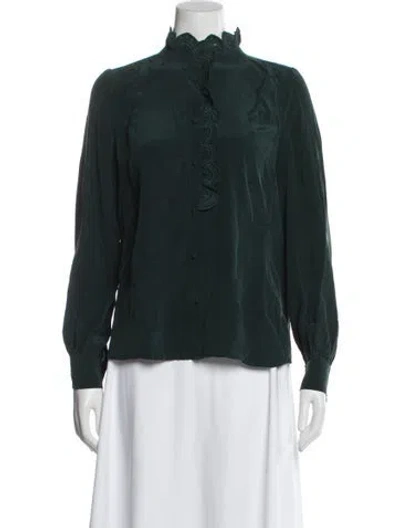 Pre-owned Sézane Silk Long Sleeve Blouse In Blue