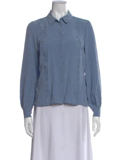 Pre-owned Sézane Silk Long Sleeve Blouse In Blue