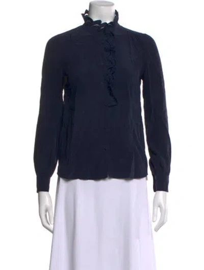 Pre-owned Sézane Silk Long Sleeve Blouse In Blue