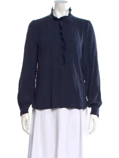 Pre-owned Sézane Silk Long Sleeve Blouse In Blue