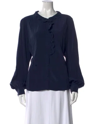 Pre-owned Sézane Silk Long Sleeve Blouse In Blue
