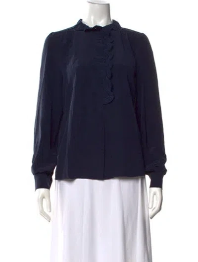 Pre-owned Sézane Silk Long Sleeve Blouse In Blue