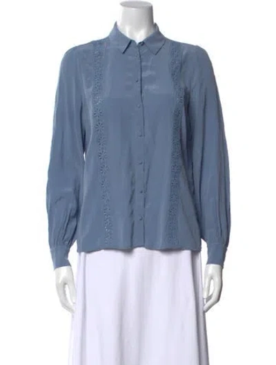 Pre-owned Sézane Silk Long Sleeve Blouse In Blue