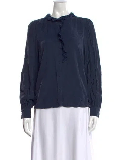 Pre-owned Sézane Silk Long Sleeve Blouse In Blue