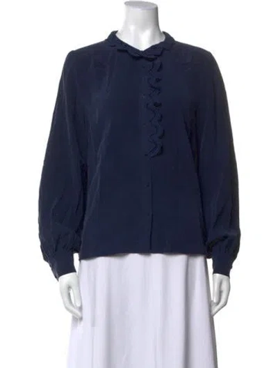 Pre-owned Sézane Silk Long Sleeve Blouse In Blue