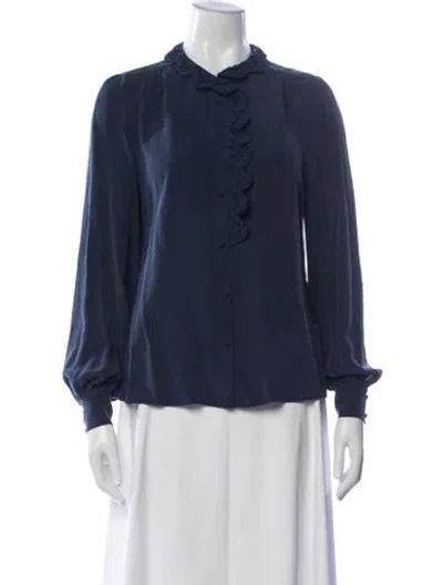 Pre-owned Sézane Silk Long Sleeve Blouse In Blue