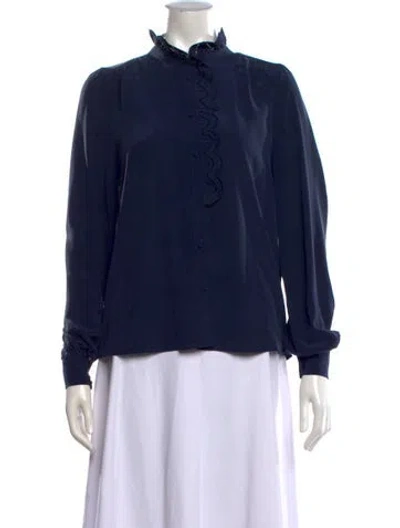 Pre-owned Sézane Silk Long Sleeve Blouse In Blue