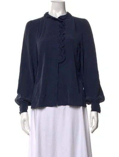 Pre-owned Sézane Silk Long Sleeve Blouse In Blue