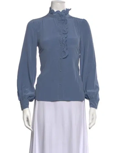 Pre-owned Sézane Silk Long Sleeve Blouse In Blue