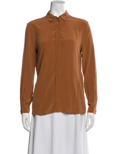Pre-owned Sézane Silk Long Sleeve Blouse In Brown