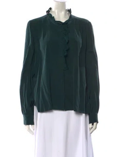 Pre-owned Sézane Silk Long Sleeve Blouse In Green