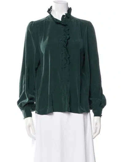 Pre-owned Sézane Silk Long Sleeve Blouse In Green