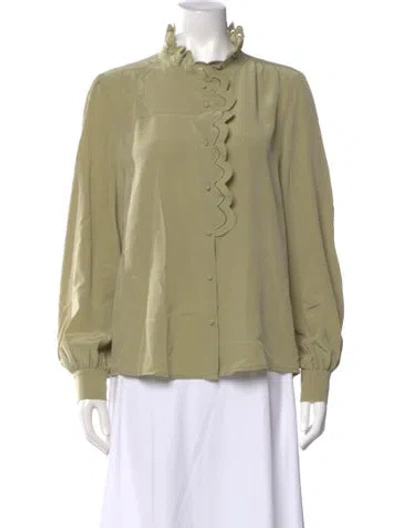 Pre-owned Sézane Silk Long Sleeve Blouse In Green