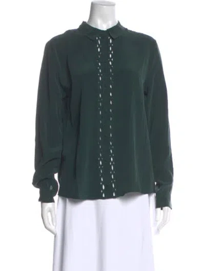 Pre-owned Sézane Silk Long Sleeve Blouse In Green