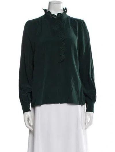 Pre-owned Sézane Silk Long Sleeve Blouse In Green