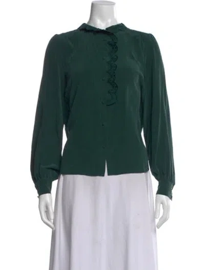 Pre-owned Sézane Silk Long Sleeve Blouse In Green