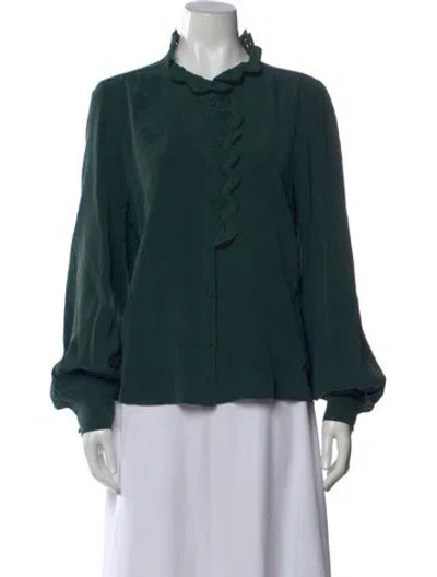 Pre-owned Sézane Silk Long Sleeve Blouse In Green