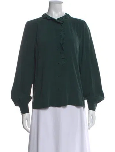 Pre-owned Sézane Silk Long Sleeve Blouse In Green