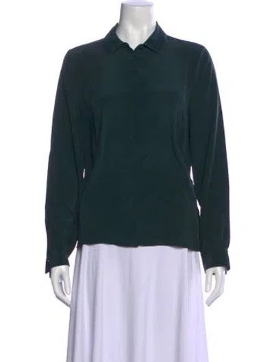 Pre-owned Sézane Silk Long Sleeve Blouse In Green