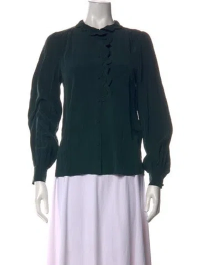Pre-owned Sézane Silk Long Sleeve Blouse In Green