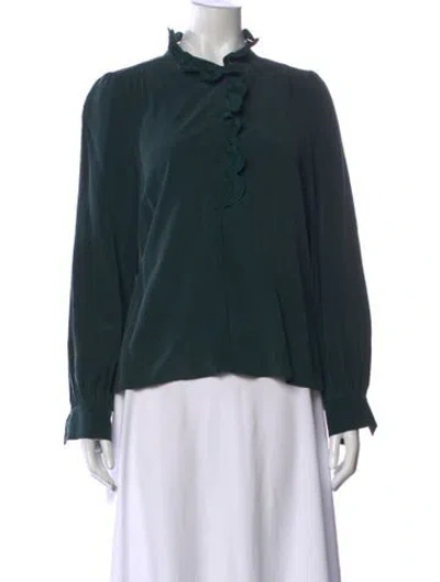 Pre-owned Sézane Silk Long Sleeve Blouse In Green