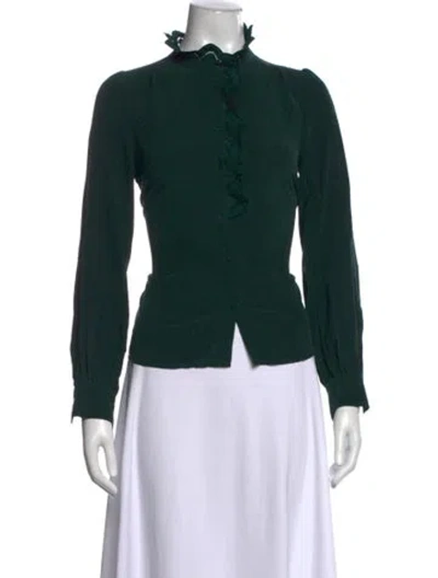 Pre-owned Sézane Silk Long Sleeve Blouse In Green