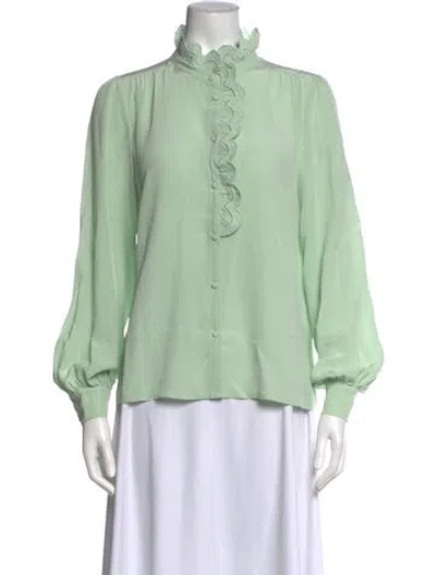 Pre-owned Sézane Silk Long Sleeve Blouse In Green