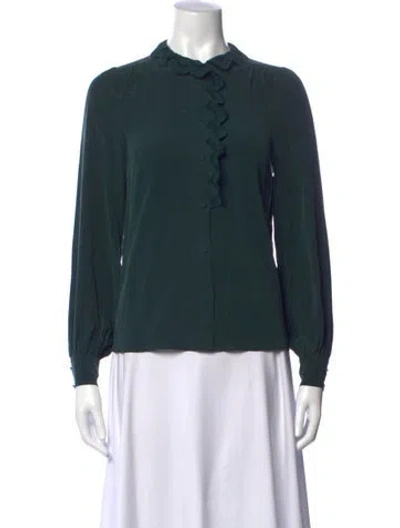 Pre-owned Sézane Silk Long Sleeve Blouse In Green