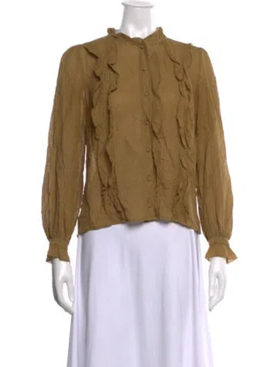 Pre-owned Sézane Silk Long Sleeve Blouse In Green